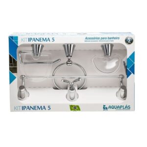 Kit Acessorios Banheiro Aquaplas Ipanema Cromado Transparente 5 pecas
