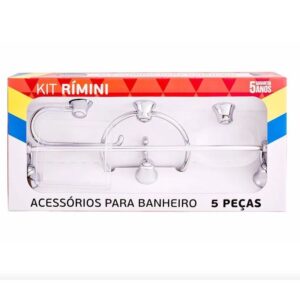 Kit de banheiro Aquaplas Rimini c/ 5 Pças Cromado Cristal