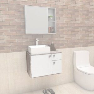 Kit Cozimax Caete MDF 60cm Branco com Calcare + Espelheira + Cuba