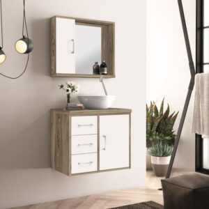 Gabinete Sevilha Astral Design 60cm Com espelheira Barrique/Branco ( Não acompanha cuba )*