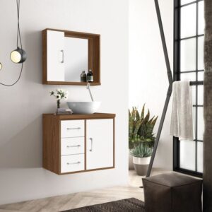 Gabinete Sevilha Astral Design 60cm Com Espelheira Freijo/Branco ( Sem Cuba )*