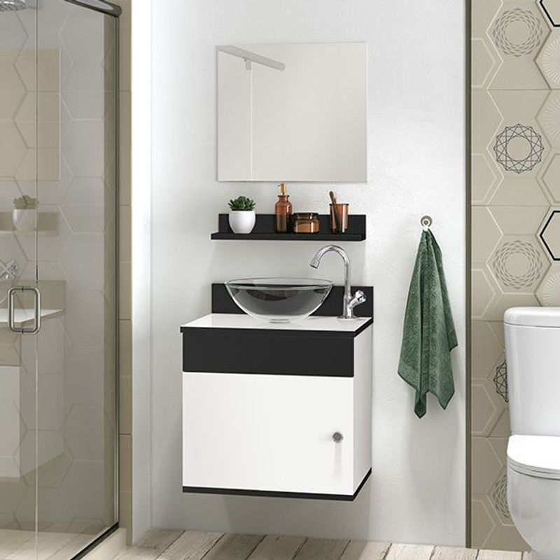 Gabinete Astral Design Avanti 44cm com cuba + espelheira Branco/Brunelo*