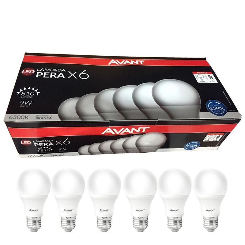 Kit com 6 lâmpadas de Led Avant Bulbo A60 Bivolt 9w Branca 6500k; - Imagem 2