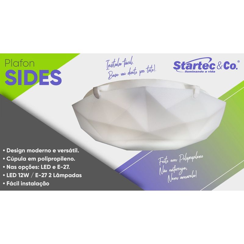 Plafon Startec de Polipropileno LED Sides M3 12w 6500k Transparente ** - Imagem 4
