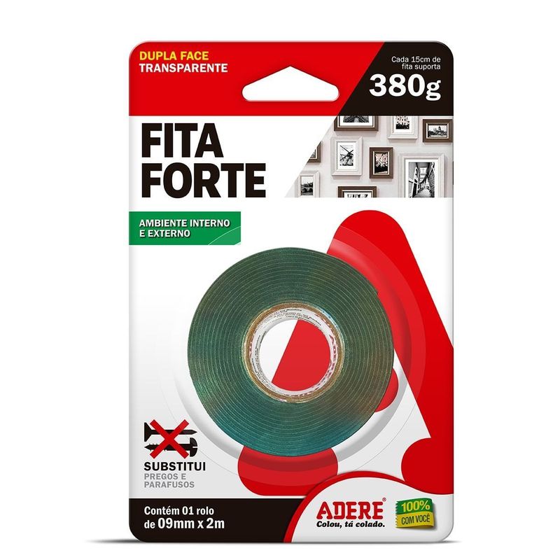 FITA ADERE FITA FORTE 09MMX2MT DUPLA FACE TRANSPARENTE